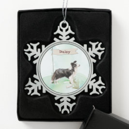 Individuelle Name Border Collie Pet Hund Schneeflocken Zinn-Ornament