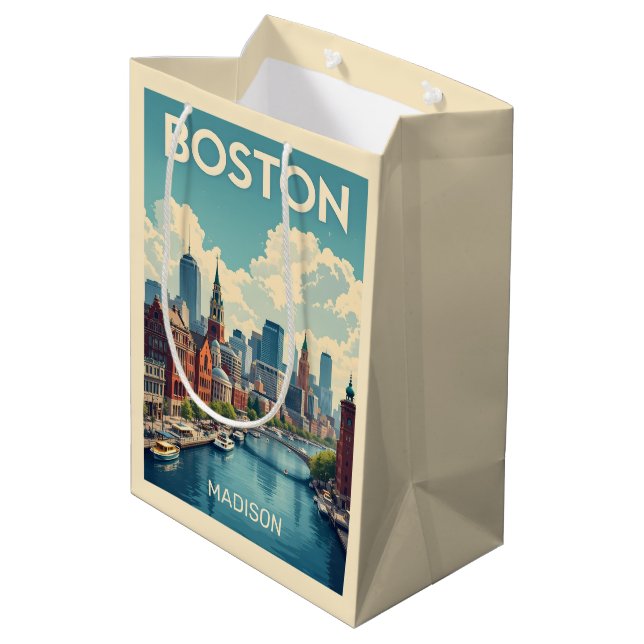 Individuelle Name Boston Massachusetts Mittlere Geschenktüte (Rückseite Schrägansicht)