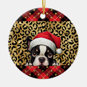 Individuelle Name Boston Terrier dog Weihnachtsman Keramik Ornament