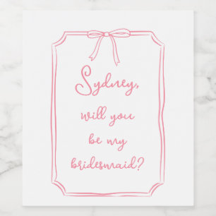 Individuelle Name Bow Pink Bridesmaid Vorschlag Weinetikett