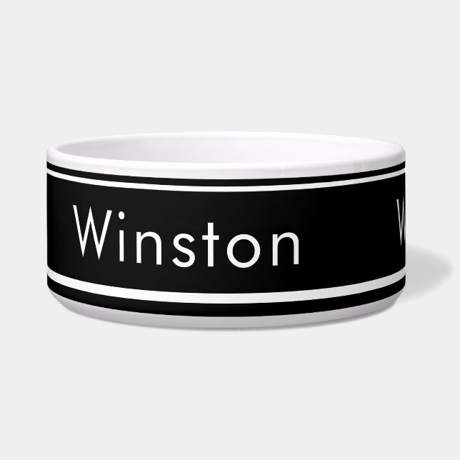 Individuelle Name Bowl for Hunde - Schwarz Minimal Napf (Links)