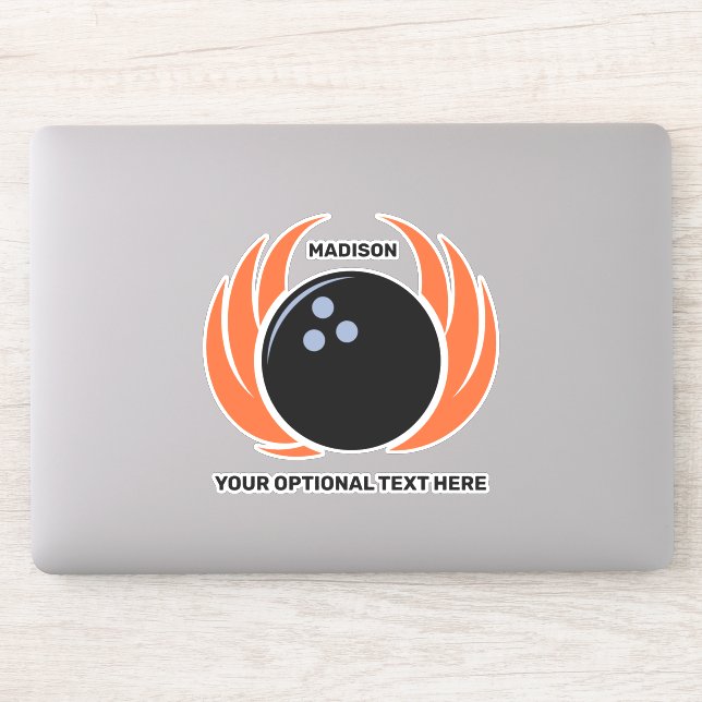Individuelle Name Bowling Ball mit Flamme Aufkleber (Computer)