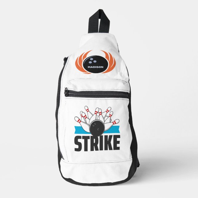 Individuelle Name Bowling Ball mit Flamme Crossbody Bag (Vorderseite)