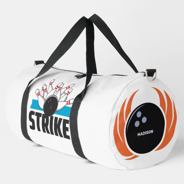 Individuelle Name Bowling Ball mit Flamme Duffle Bag (Linke Ecke)