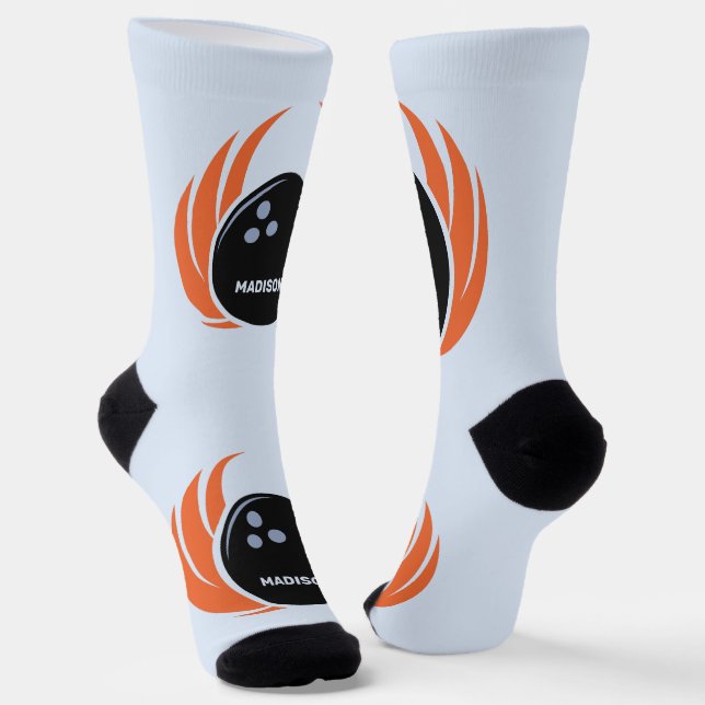 Individuelle Name Bowling Ball mit Flamme Socken (Gewinkelt)