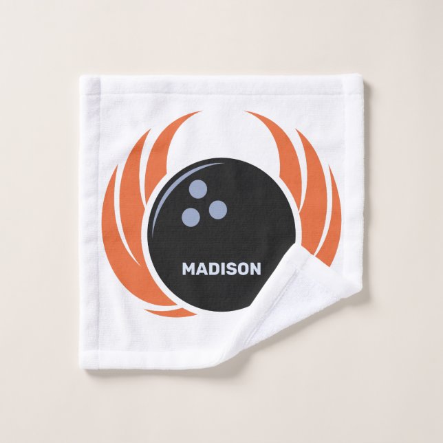 Individuelle Name Bowling Ball mit Flamme Waschlappen (Waschlappen)