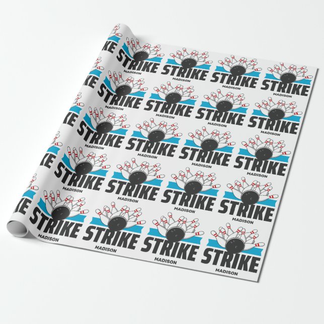 Individuelle Name Bowling Strike Geschenkpapier (Ungerollt)