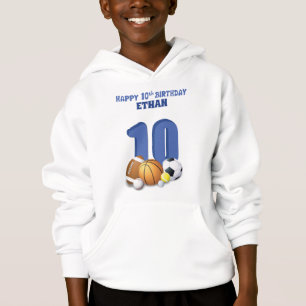 Individuelle Name Boy 10. Geburtstag Sportbälle Hoodie