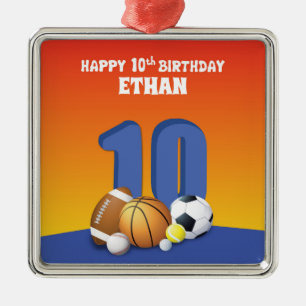 Individuelle Name Boy 10. Geburtstag Sportbälle Ornament Aus Metall