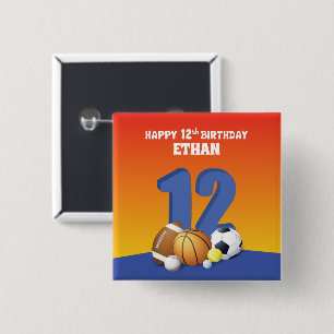 Individuelle Name Boy 12. Geburtstag Sportbälle Button