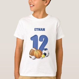 Individuelle Name Boy 12. Geburtstag Sportbälle T-Shirt