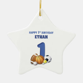 Individuelle Name Boy 1. Geburtstag Sportbälle Ker Keramik Ornament