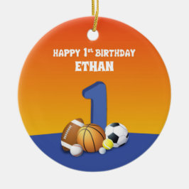 Individuelle Name Boy 1. Geburtstag Sportbälle Keramik Ornament