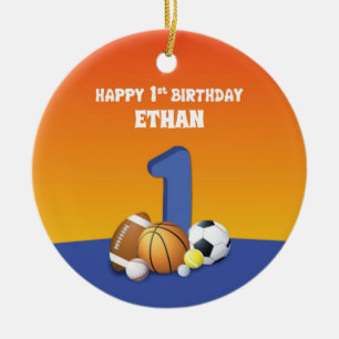 Individuelle Name Boy 1. Geburtstag Sportbälle Keramik Ornament