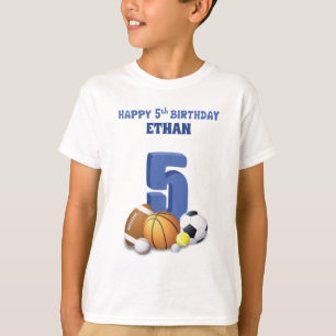 Individuelle Name Boy 5th Birthday Sports Balls T-Shirt