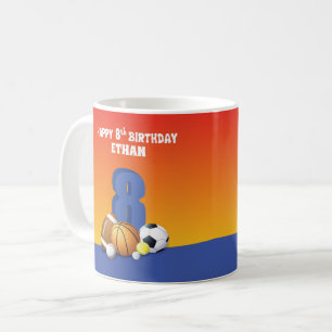Individuelle Name Boy 8. Geburtstag Sportbälle Kaffeetasse