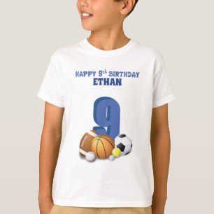 Individuelle Name Boy 9. Geburtstag Sportbälle T-Shirt