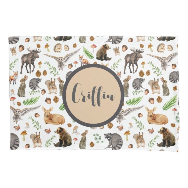 Individuelle Name Boy Pillow Case Forest Animal Kissenbezug (Vorderseite)