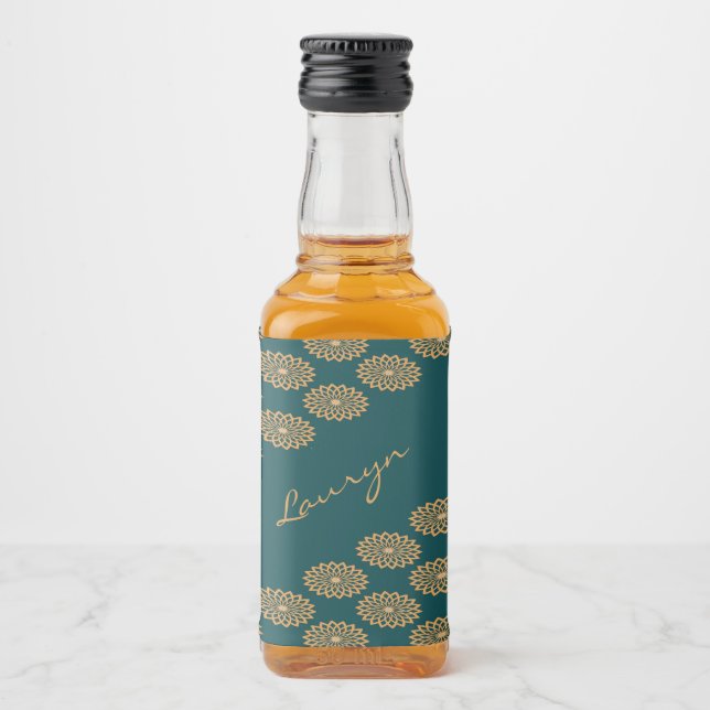 Individuelle Name braune Blüte auf Kieferngrün Alkoholflaschenetikett (Vorderseite)