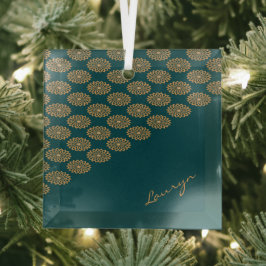 Individuelle Name braune Blüte auf Kieferngrün Ornament Aus Glas