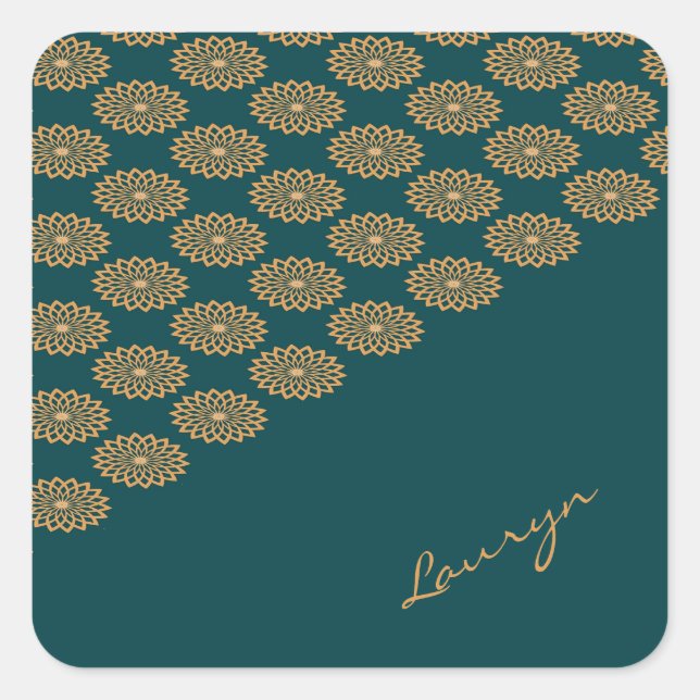 Individuelle Name braune Blüte auf Kieferngrün Quadratischer Aufkleber (Vorderseite)