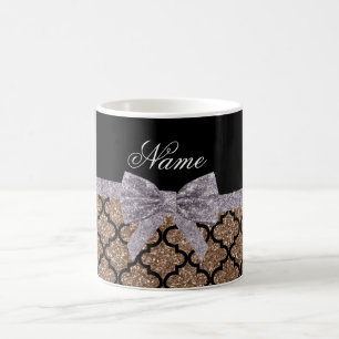 Individuelle Name-Brauner Glitzer-Morocan-Silberbo Tasse