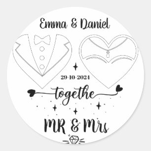 individuelle Name Braut und Bräutigam moderne Pins Runder Aufkleber