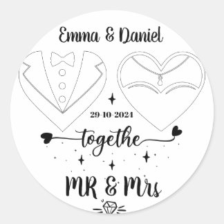 individuelle Name Braut und Bräutigam moderne Pins Runder Aufkleber