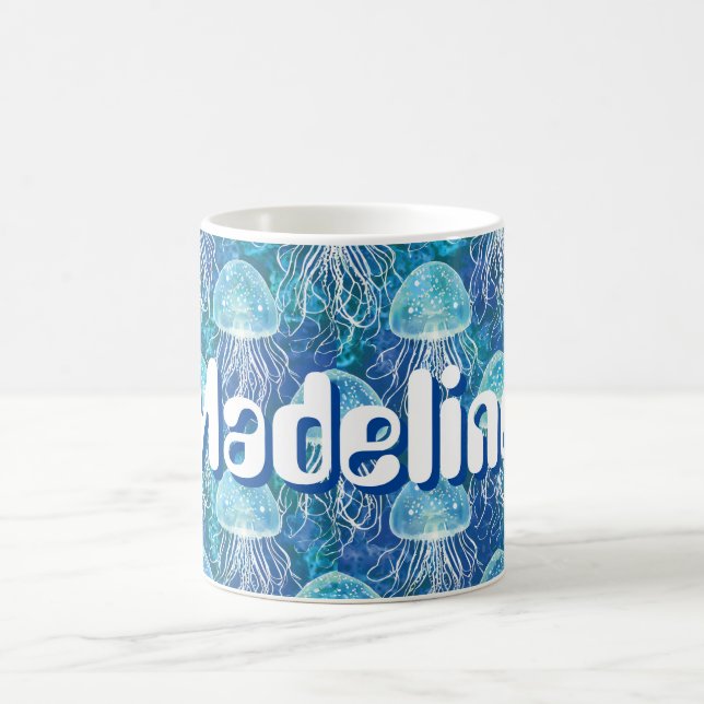 Individuelle Name Bright Blue White und Aqua Jelly Kaffeetasse (Mittel)