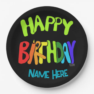 Individuelle Name Bright und Happy Birthday Pappteller