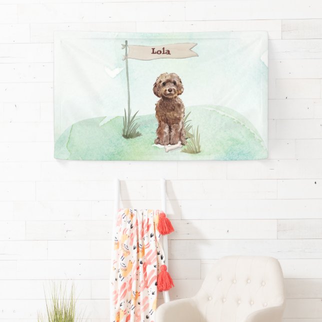 Individuelle Name Brown Cockapoo Haustier Hund Banner (Insitu)