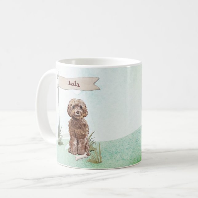 Individuelle Name Brown Cockapoo Haustier Hund Kaffeetasse (Vorderseite Links)