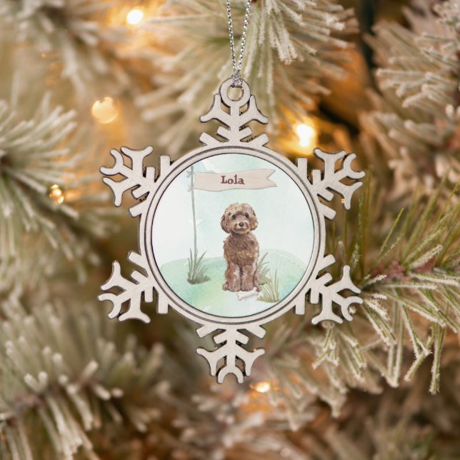 Individuelle Name Brown Cockapoo Haustier Hund Schneeflocken Zinn-Ornament (Baum)