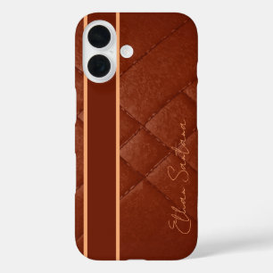 Individuelle Name Brown Leather iPhone 16 Hülle