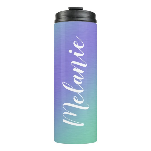 Individuelle Name Brushed Metal Ombre Gradient Lil Thermosbecher (Vorderseite)
