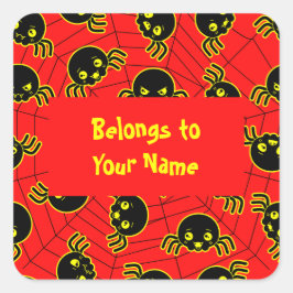 Individuelle Name Buchzeichen Funny Spiders Hallow Quadratischer Aufkleber