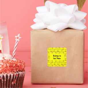 Individuelle Name Buchzeichen Funny Yellow Cats Sq Quadratischer Aufkleber