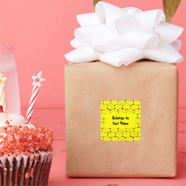 Individuelle Name Buchzeichen Funny Yellow Cats Sq Quadratischer Aufkleber (Party)