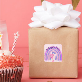 Individuelle Name Buchzeichen Niedlich Lila Regenb Quadratischer Aufkleber