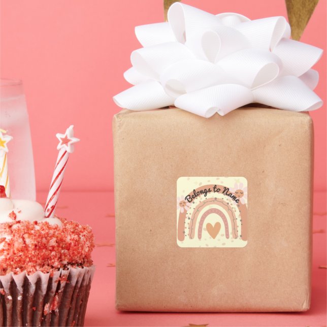 Individuelle Name Buchzeichen Niedlich Pastell Rai Quadratischer Aufkleber (Party)