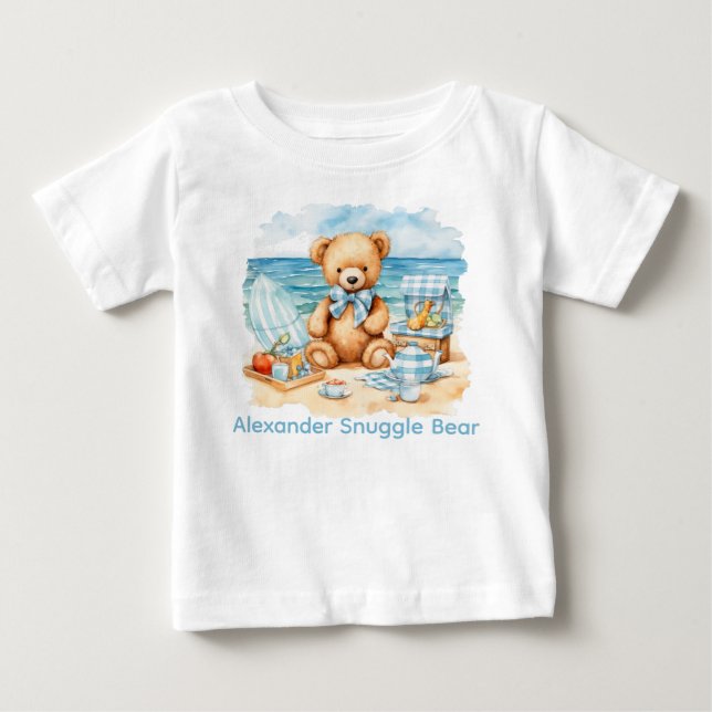 Individuelle Name Bute Beach Blue Teddy Bear Baby  T-shirt (Vorderseite)