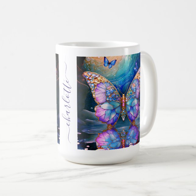 Individuelle Name Butterfly Blue Lila Geschenk für Kaffeetasse (VorderseiteRechts)