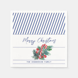 Individuelle Name | Candy Cane | Blue Stripes Chri Serviette