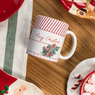 Individuelle Name Candy Cane & Red Strips Weihna Kaffeetasse