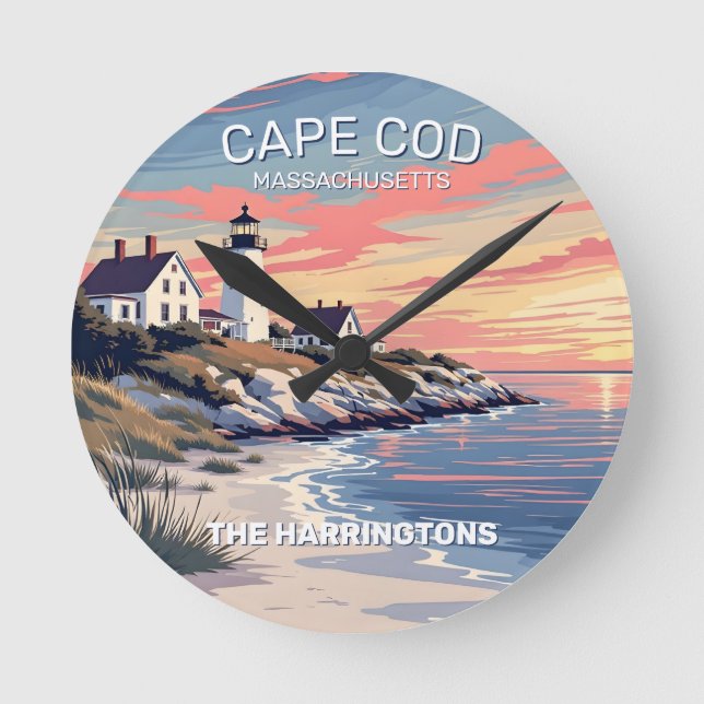 Individuelle Name Cape Cod Massachusetts Runde Wanduhr (Vorderseite)
