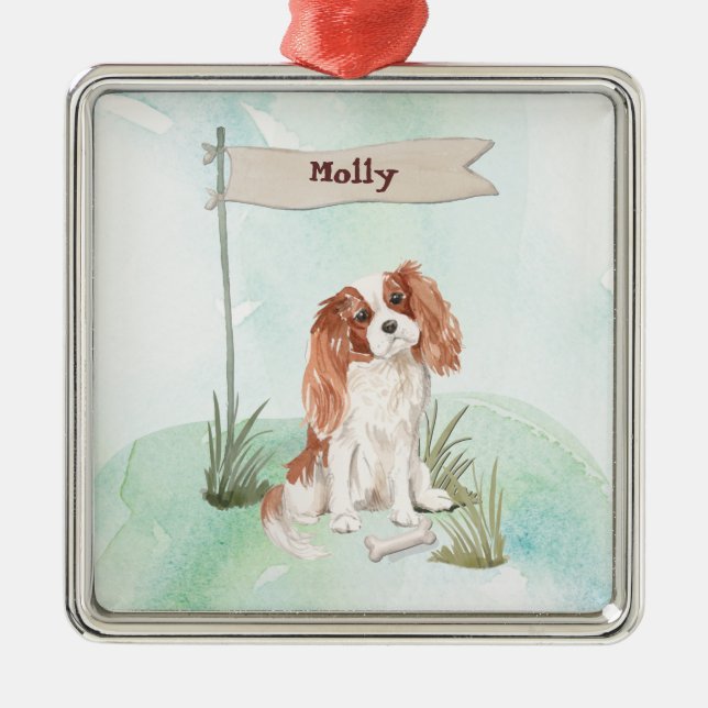 Individuelle Name Cavalier King Charles Spaniel Pe Ornament Aus Metall (Vorne)