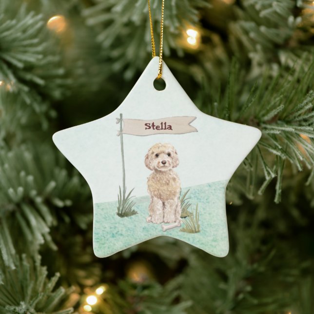 Individuelle Name Champagne Cockapoo Haustier Hund Keramik Ornament (Baum)