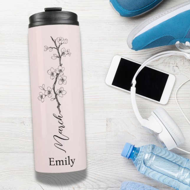 Individuelle Name Cherry Blossom März Geburtsdatum Thermosbecher (Custom Name Cherry Blossom March Birth Flower Thermal Tumbler)