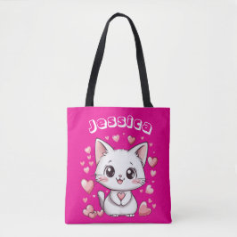 & Individuelle Name Chibi Cat Tote Beutel mit rosa