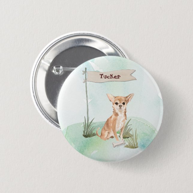 Individuelle Name Chihuahua Pet Dog Button (Vorne & Hinten)